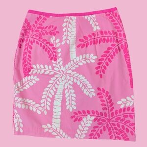 Lilly Pulitzer Vintage Pink White Women's Pencil Skirt Palm Trees Beach Size 6